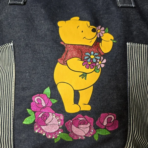 Disney Winnie The Pooh Zipper Denim Tote Bag - Picture 2 of 13